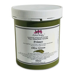 Michael Harding Non-Absorbent Acrylic Primer - Front view of Olive Green 500 ml Jar