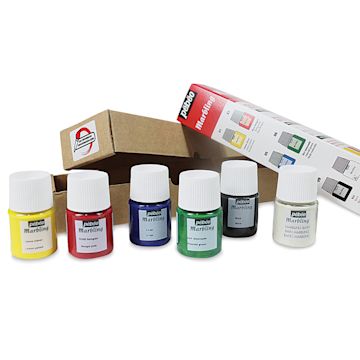 Open in modal - Pebeo Marbling Paint Set - Initiation Set of 6, Assorted Colors, 20 ml, Bottle (Set contents)