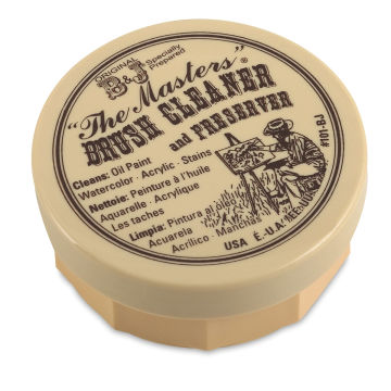 The Masters Brush Cleaner and Preserver - Studio Cake, 2-5/8 oz. Top of closed tub.  