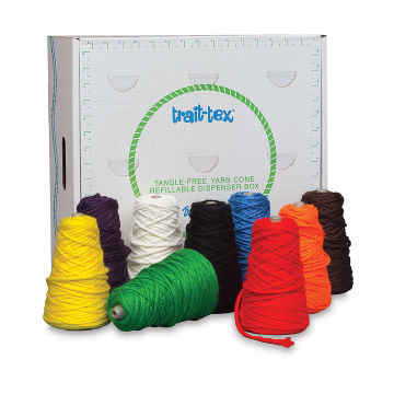 Trait-Tex Jumbo Roving Yarn - 9 Spools of Bright colors shown in front of package