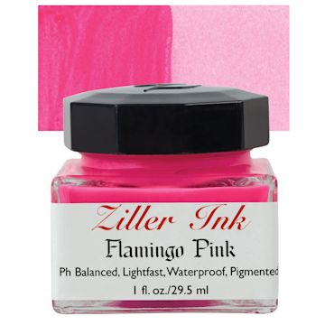 Open in modal - Ziller Ink - Flamingo Pink, 1 oz bottle and swatch
