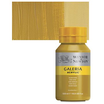 Open in modal - Winsor & Newton Galeria Flow Acrylic - Yellow Ochre, 500 ml tube and swatch