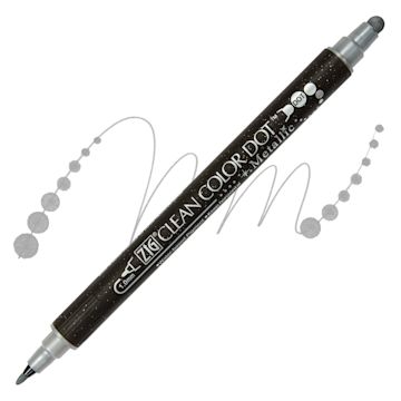 Open in modal - Zig Clean Color Dot Dual Tip Marker - Metallic Silver, swatch and marker