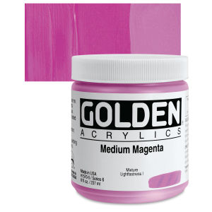 Golden Heavy Body Artist Acrylics - Medium Magenta, 8 oz Jar