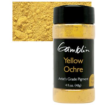 Open in modal - Gamblin Artist's Grade Pigment - Yellow Ochre, 4 oz bottle and swatch