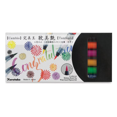 Kuretake Cambio Tambien Brush Pen - Front of package of Set B, Set of 6 colors