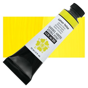 Open in modal - Daniel Smith Extra Fine Gouache - Lemon Yellow, 15 ml tube and swatch