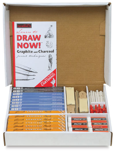 Sketchmate Classroom Art Pack - Open pack showing 250 different drawing supplies