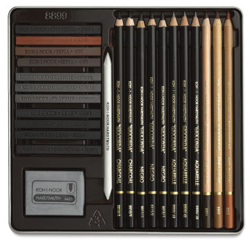 Koh-I-Noor Gioconda Art Sets - Components of 24 pc Drawing Set in storage tray