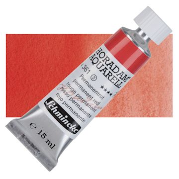 Open in modal - Schmincke Horadam Aquarell Artist Watercolor - Permanent Red, 15 ml tube and swatch