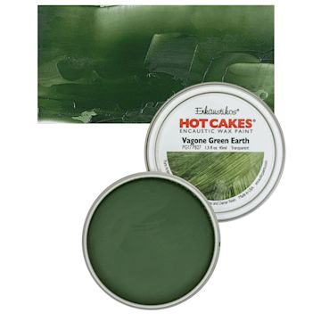 Open in modal - Enkaustikos Hot Cakes Encaustic Wax Paint - Vagone Green Earth, 45 ml tin and swatch