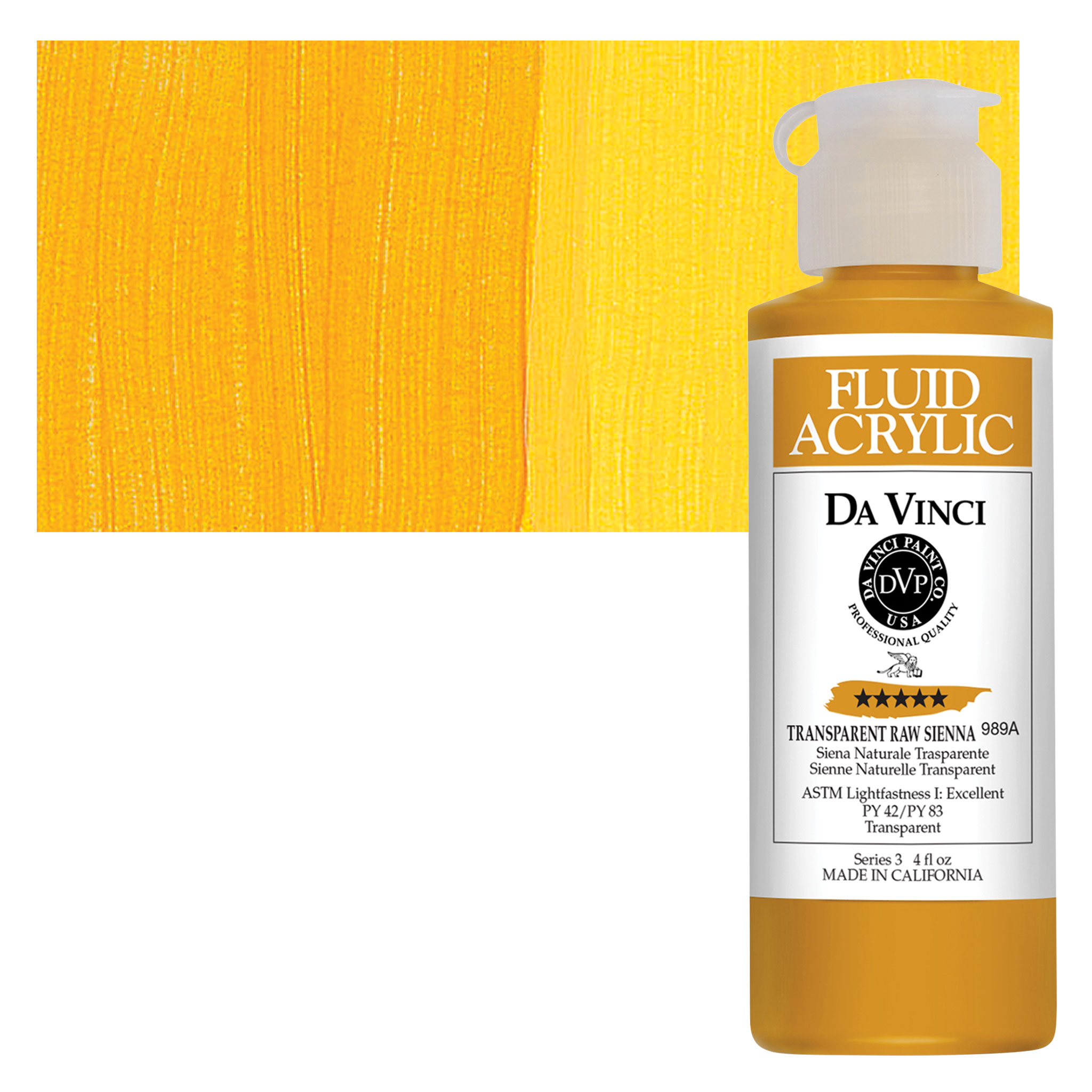 Da Vinci Fluid Acrylics - Transparent Raw Sienna, 4 oz bottle