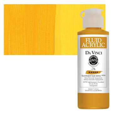 Open in modal - Da Vinci Fluid Acrylic Paint - Transparent Raw Sienna, 4 oz bottle and swatch