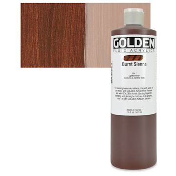 Open in modal - Golden Fluid Acrylic - Burnt Sienna, 16 oz bottle and swatch