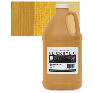 Blickrylic Student Acrylics - Raw Sienna, Half Gallon bottle and swatch