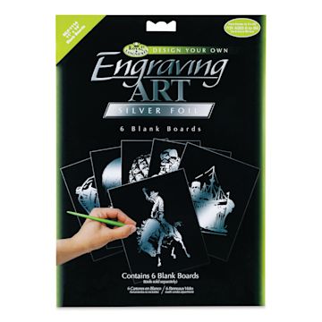 Open in modal - Royal & Langnickel Engraving Art Blank Board - Silver Foil, 11" x 14", Pkg of 6 front of packaging