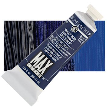 Open in modal - Grumbacher Max Artists' Water Miscible Oil Color - Thalo Blue, 37 ml tube and swatch