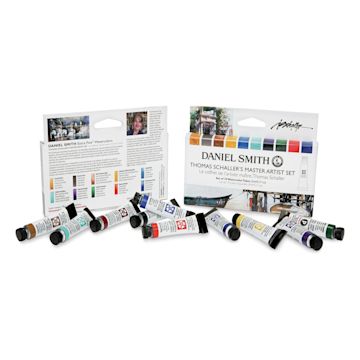 Open in modal - Daniel Smith Extra Fine Watercolor - Thomas Schaller Master Artist, Set of 10, 5 ml, Tubes (Tubes shown with front and back of packaging)