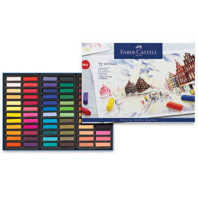 Faber-Castell Goldfaber Studio Soft Pastels - Assorted Colors, Set of 72 (set contents and front of packaging)