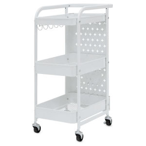 Studio Designs Streamline 3 Tier Cart - White, 13"W x 18-1/2"D x 30"H, Front