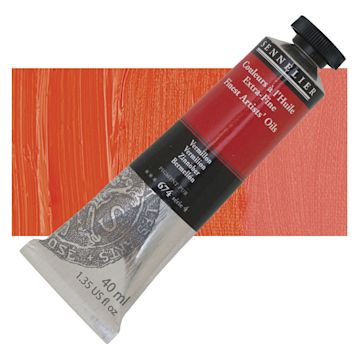 Open in modal - Sennelier Artists' Extra Fine Oil Paint - Vermilion, 40 ml tube and swatch