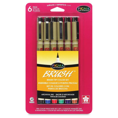 Sakura Pigma Brush Marker Sets - Front of package of set of 6 assorted color markers