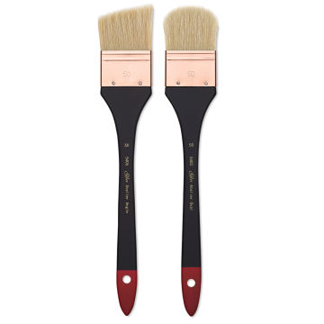 Silver Brush Atelier Hog Bristle Mottler Brushes - Angled and Soft Edge Brush shown upright
