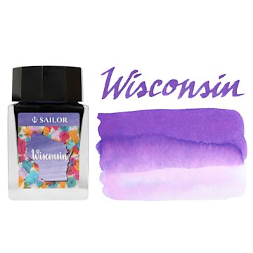 Open in modal - Sailor USA State Ink - Wisconsin, Violet, 20 ml, swatch and bottle