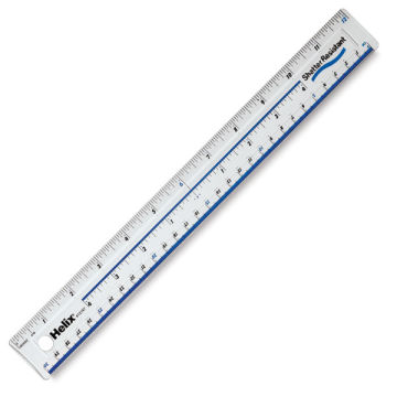 Helix Shatterproof Plastic Ruler - Top view of 12" Ruler shown at angle