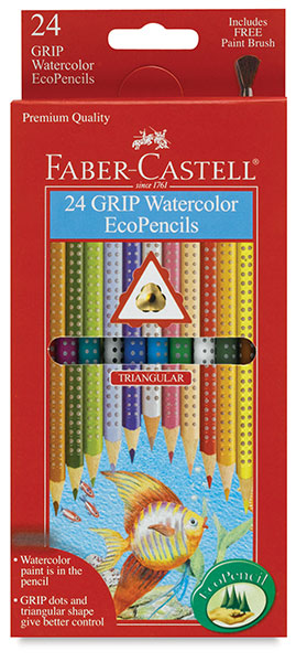 12 Water Color Pencils with Brush 9121212 Faber-Castell Grip Watercolor EcoPencils