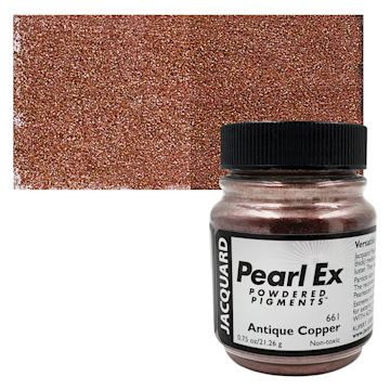 Open in modal - Jacquard Pearl-Ex Pigment - 0.75 oz, Antique Copper jar and swatch