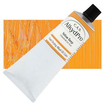 Open in modal - CAS AlkydPro Fast-Drying Alkyd Oil Color - Yellow Deep, 120 ml tube and swatch