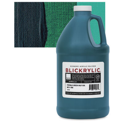 Blickrylic Student Acrylics - Phthalo Green, Half Gallon bottle and swatch