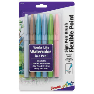 Pentel Arts Brush Tip Sign Pens - Pastel Colors, Set of 6 (front of package)