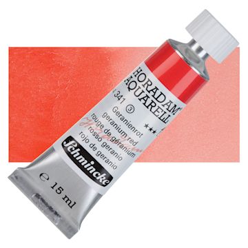 Open in modal - Schmincke Horadam Aquarell Watercolor - Geranium Red, 15 ml tube and swatch