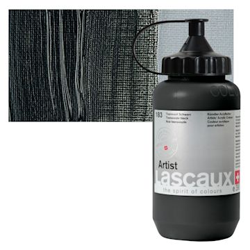 Open in modal - Lascaux Artist Acrylic - Transoxide Black, 390 ml Tube and swatch