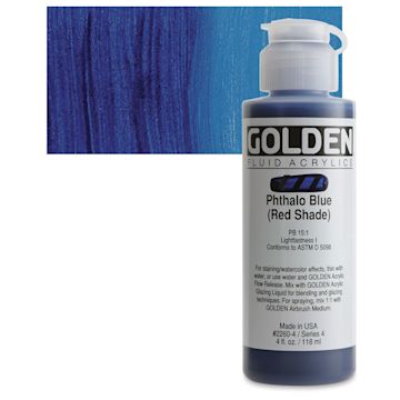 Open in modal - Golden Fluid Acrylic - Phthalo Blue (Red Shade), 4 oz bottle and swatch