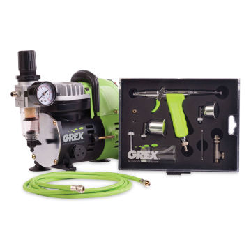 Grex Genesis XT Airbrush Combo Kit - Compressor and other components of kit shown