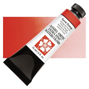 Open in modal - Daniel Smith Extra Fine Watercolor - Pyrrol Orange, 15 ml Tube and swatch