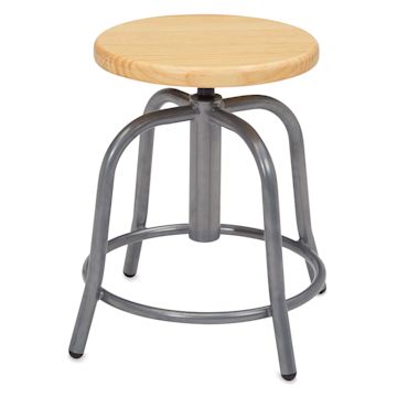 Open in modal - National Public Seating Designer Swivel Stool - Gray frame showing footring and Wooden seat