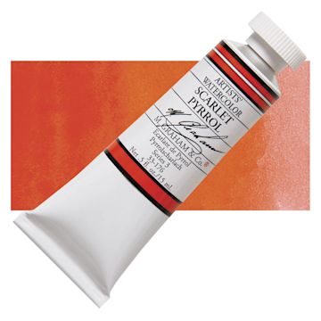 Open in modal - M. Graham Artists' Watercolor - Scarlet Pyrrol, 15 ml Tube and swatch