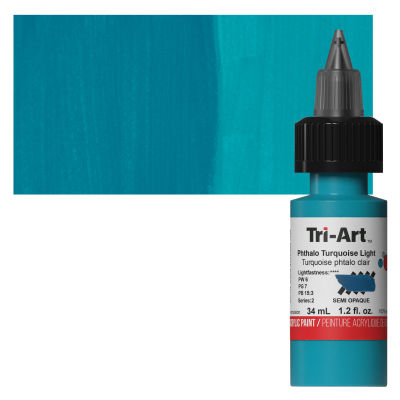 Tri-Art Low-Viscosity Artist Acrylic - Phthalo Turquoise Light, Tube with Swatch
