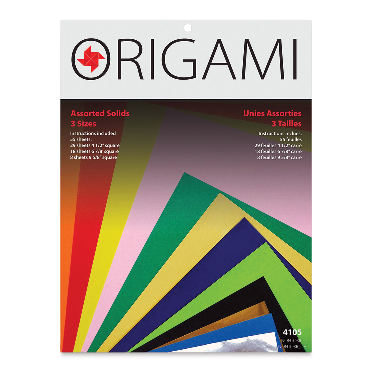 Yasutomo Origami Colored Paper Assortment - Assorted Sizes, Large, Pkg of  55 Sheets