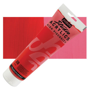 Pebeo High Viscosity Acrylics - Quinacridone Scarlet, 250 ml, Tube with Swatch