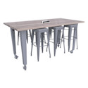 CEF Idea Island Work Table and Stools - Silver, 6 Stools, 42"H
