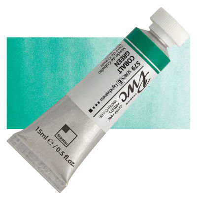 PWC Extra Fine Professional Watercolor - Cobalt Green, 15 ml, Swatch with Tube