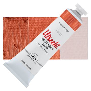 Open in modal - Utrecht Artists' Acrylic Paint - Iridescent Copper, 2 oz tube and swatch