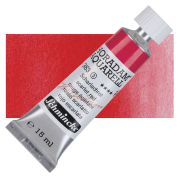 Open in modal - Schmincke Horadam Aquarell Artist Watercolor - Scarlet Red, 15 ml tube and swatch