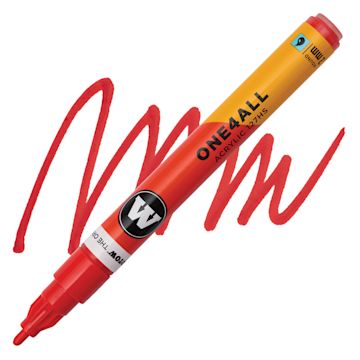 Open in modal - Molotow One4All Acrylic Marker - 2 mm Tip, Cherry Red, Bullet Tip, swatch and marker