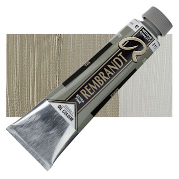 Open in modal - Rembrandt Artists' Oil Color - Pewter, 40 ml tube and swatch